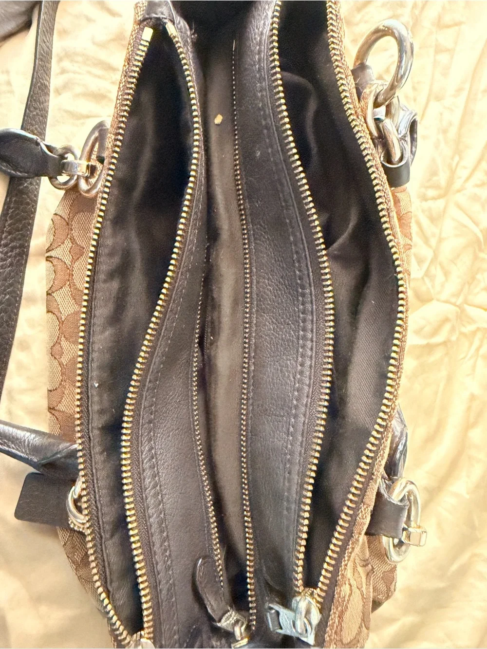 Coach Brown Signature Canvas Satchel with Dark Brown Trim
